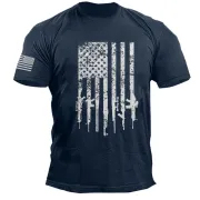 American Flag Gun Print Men's Cotton T-Shirt