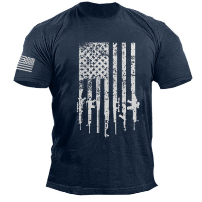 American Flag Gun Print Men's Cotton T-Shirt