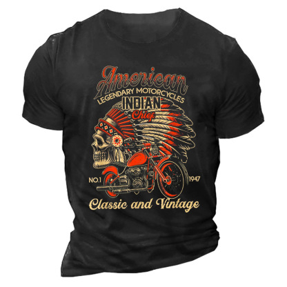 Men's Vintage American Motorcycle Indian Old Biker Cotton T-Shirt