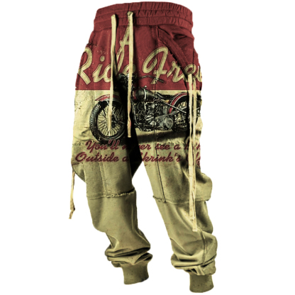 Men's Outdoor Retro Motorcycle Print Trousers