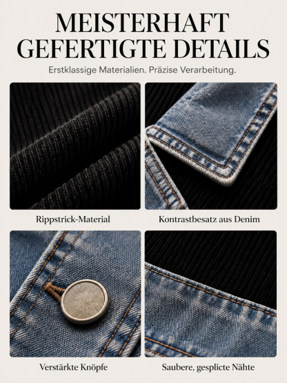 Jeans‑Splice Strickjacke im Fake‑Zwei‑Teile‑Look | Baumwoll‑Strickjacke für Damen