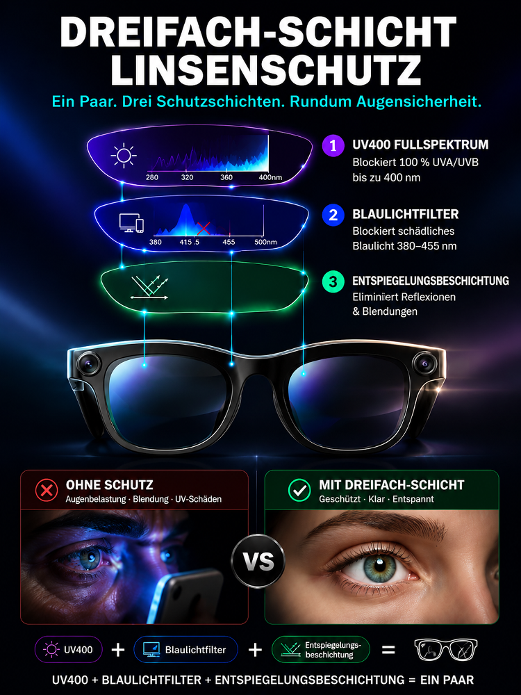 Adaptive AR‑Smart‑Brille | 3‑in‑1 Lesebrille, AR‑Datenbrille & Sonnenbrille in Einem
