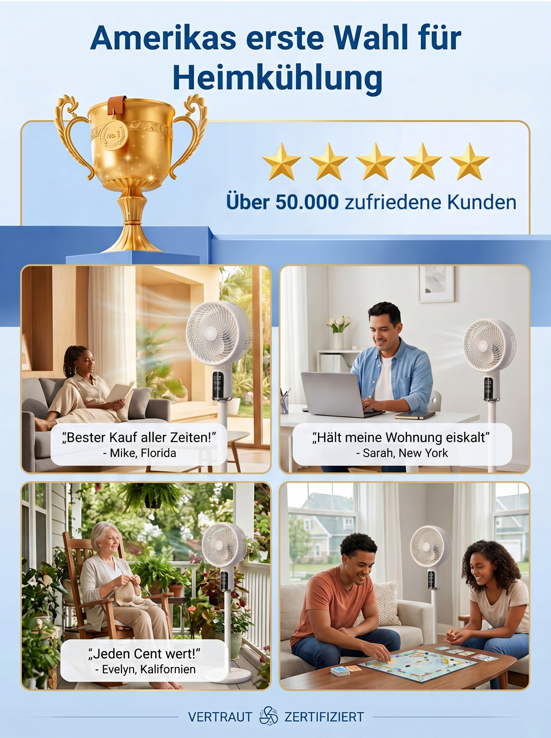 Super Kühlventilator mit Luftzirkulation – 1 Minute auf 20°C, extrem stromsparend, antibakteriell | Jahresrabatt nur heute!