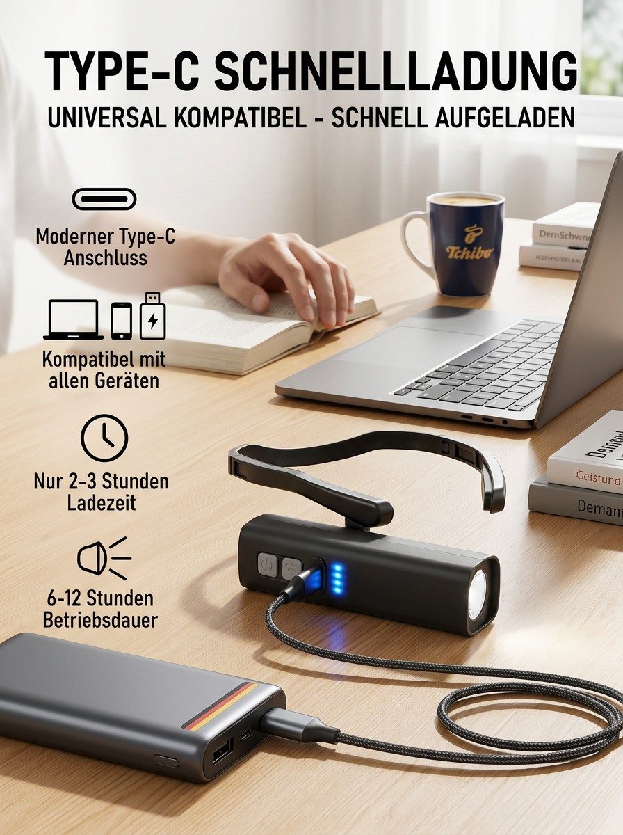 Ohr-Sensor-Stirnlampe – Kabellos & Berührungsfrei | Für Angler, Camping & Arbeit