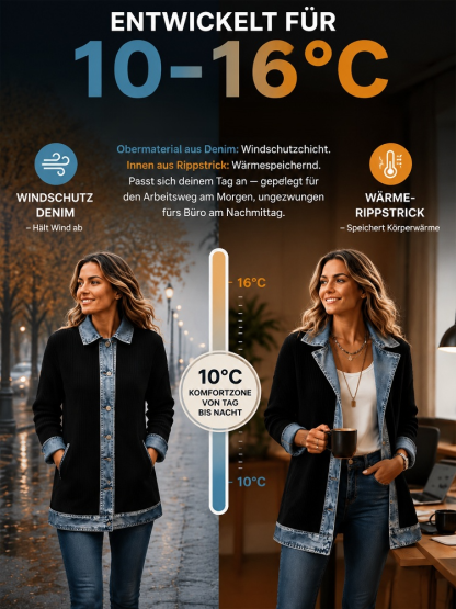 Jeans‑Splice Strickjacke im Fake‑Zwei‑Teile‑Look | Baumwoll‑Strickjacke für Damen