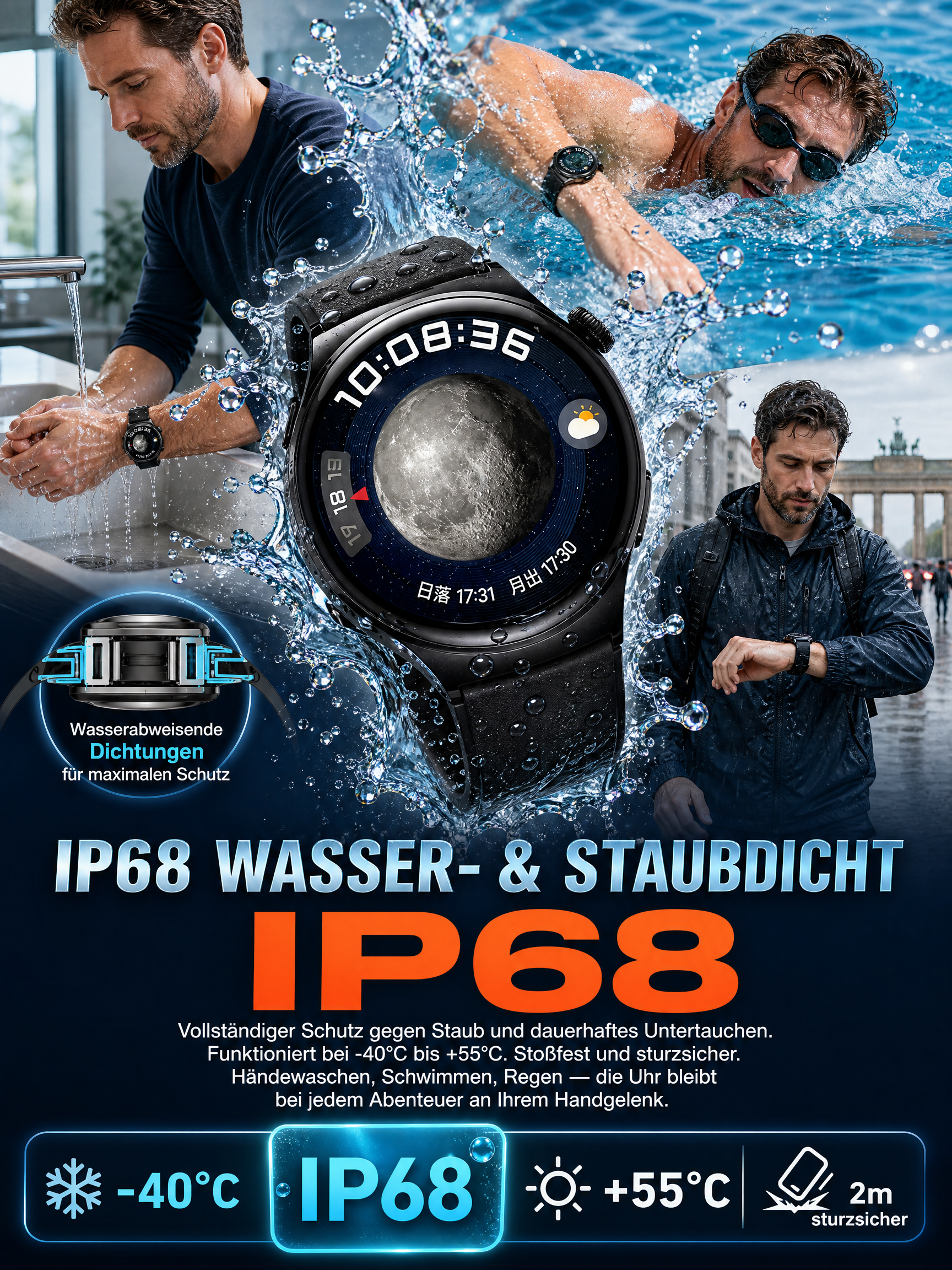 Hightech Smartwatch | 8 Gesundheitswerte 24/7, 13 Sportmodi, IP7 200m Wasserdicht | Nur 1 Stunde zum Jahresniedrigpreis!