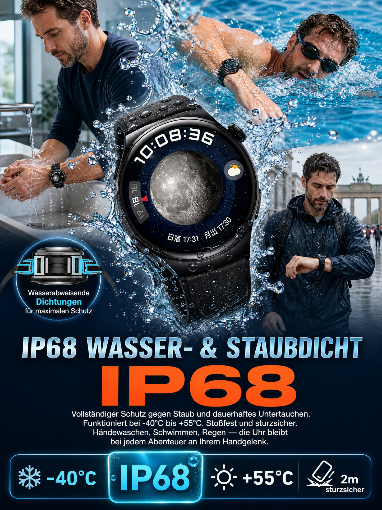 Hightech Smartwatch | 8 Gesundheitswerte 24/7, 13 Sportmodi, IP7 200m Wasserdicht | Nur 1 Stunde zum Jahresniedrigpreis!