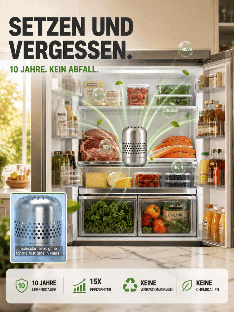 Fresh‑Core | Nano‑Katalyse‑Gerät für den Kühlschrank – Beseitigt Parasiten, Bakterien und Gerüche, Lebensmittel bleiben doppelt so lange frisch