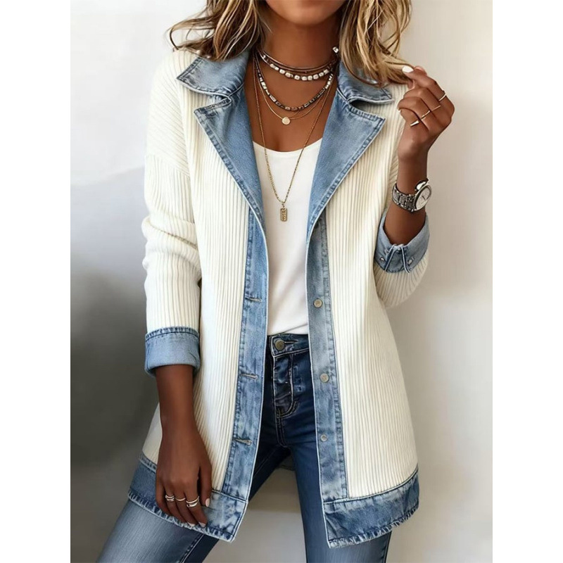 Jeans‑Splice Strickjacke im Fake‑Zwei‑Teile‑Look | Baumwoll‑Strickjacke für Damen