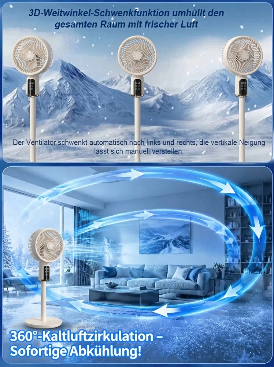Super Kühlventilator mit Luftzirkulation – 1 Minute auf 20°C, extrem stromsparend, antibakteriell | Jahresrabatt nur heute!