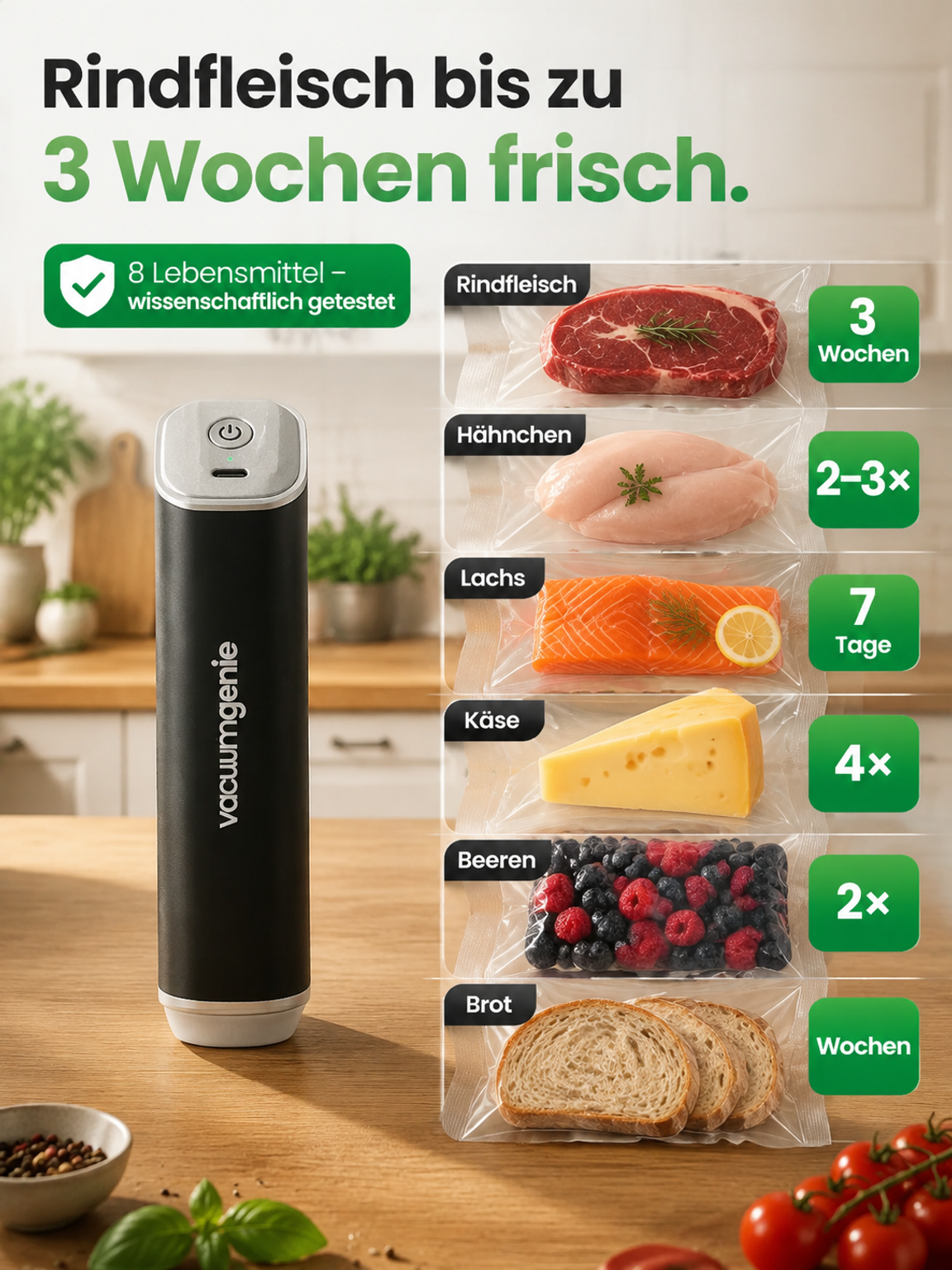 FreshPocket Hand‑Vakuumierer | Hält Lebensmittel 5‑fach länger frisch