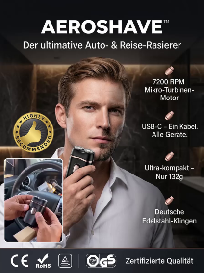 AeroShave™ | Der Ultimative Auto- & Reise-Rasierer (USB-C)
