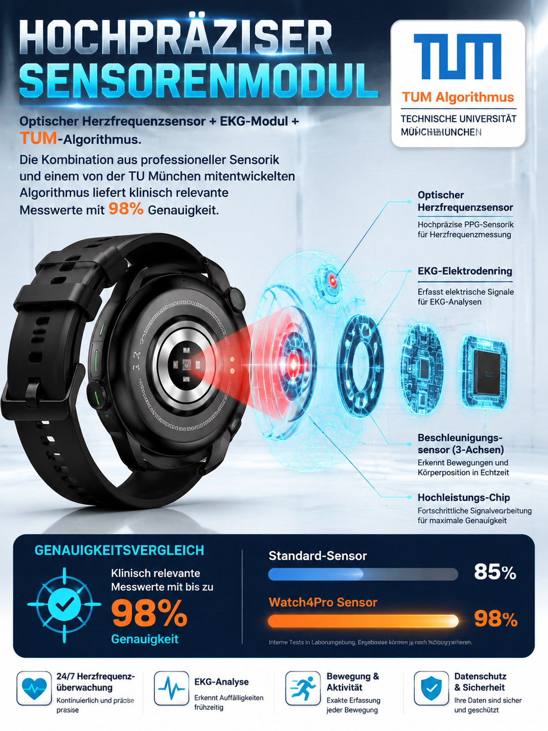 Hightech Smartwatch | 8 Gesundheitswerte 24/7, 13 Sportmodi, IP7 200m Wasserdicht | Nur 1 Stunde zum Jahresniedrigpreis!