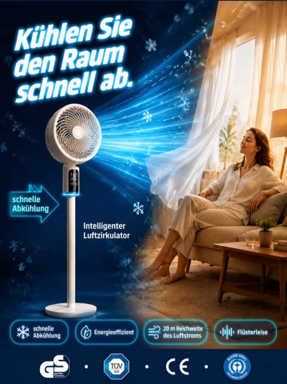 Super Kühlventilator mit Luftzirkulation – 1 Minute auf 20°C, extrem stromsparend, antibakteriell | Jahresrabatt nur heute!