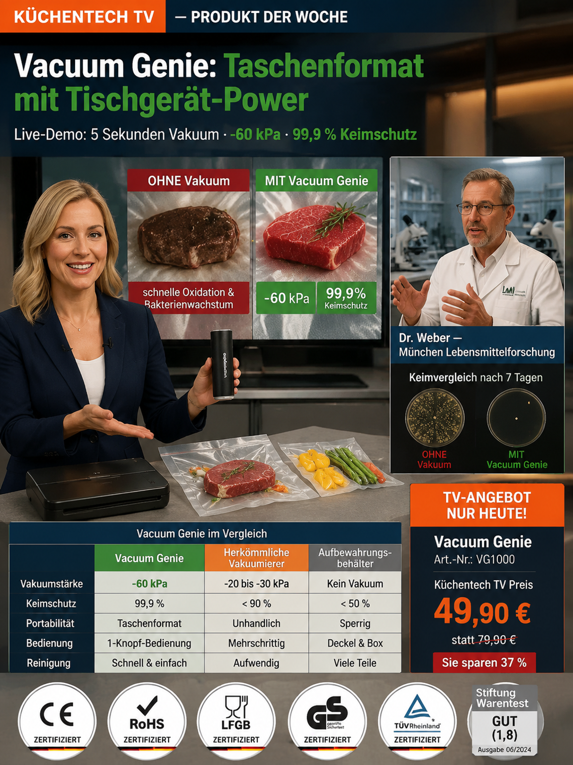 FreshPocket Hand‑Vakuumierer | Hält Lebensmittel 5‑fach länger frisch