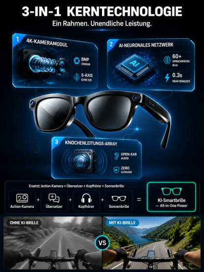 Adaptive AR‑Smart‑Brille | 3‑in‑1 Lesebrille, AR‑Datenbrille & Sonnenbrille in Einem