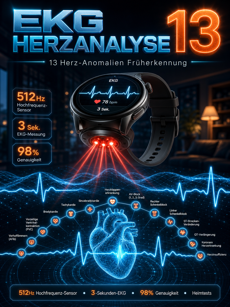 Hightech Smartwatch | 8 Gesundheitswerte 24/7, 13 Sportmodi, IP7 200m Wasserdicht | Nur 1 Stunde zum Jahresniedrigpreis!