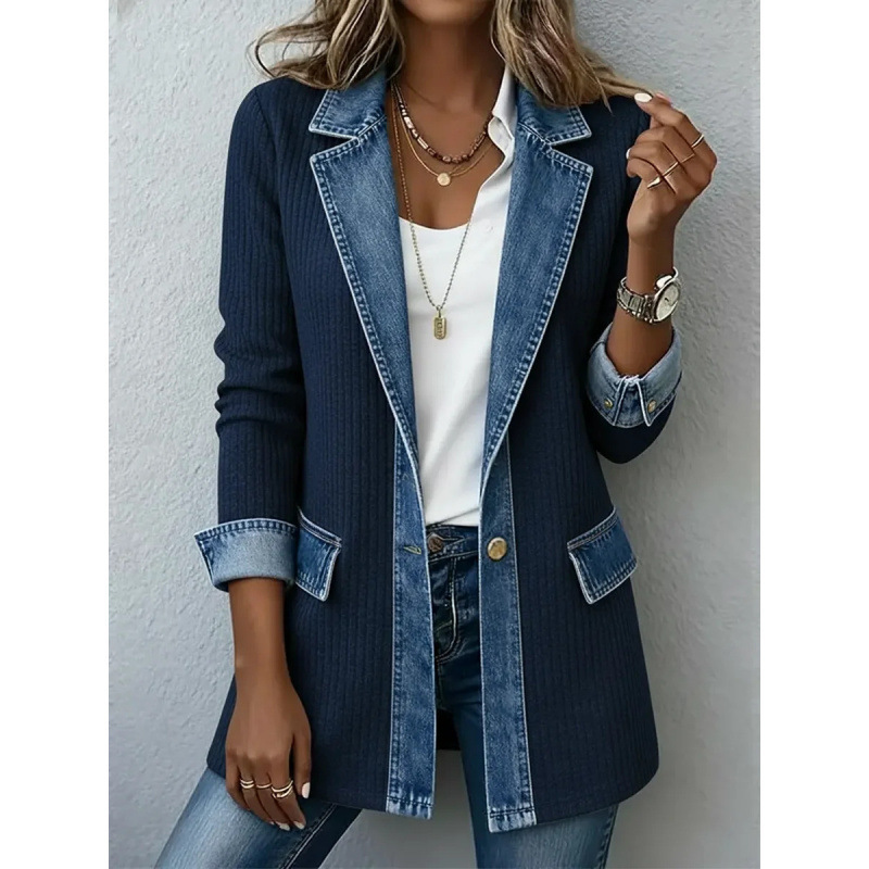 Jeans‑Splice Strickjacke im Fake‑Zwei‑Teile‑Look | Baumwoll‑Strickjacke für Damen