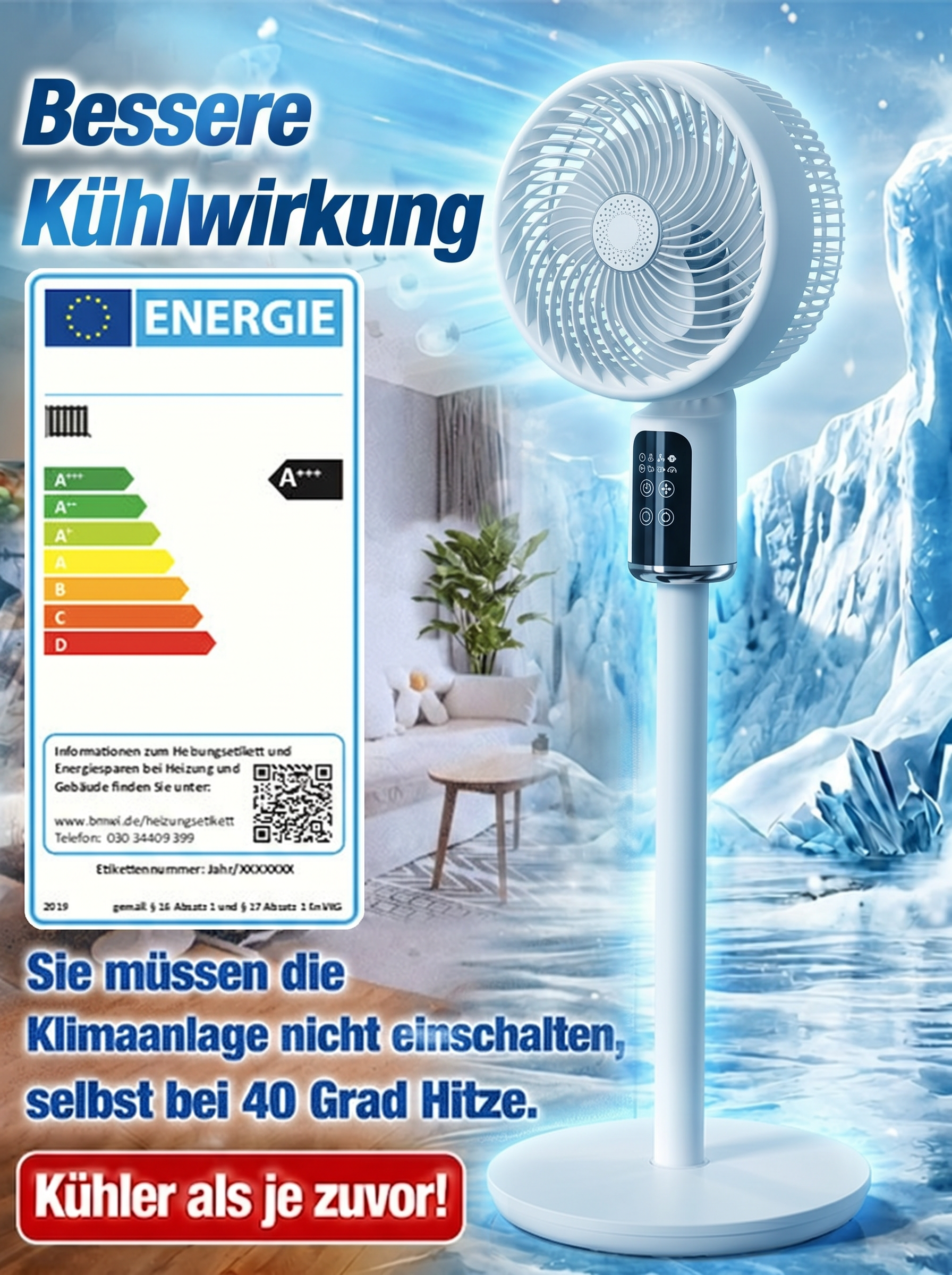 Super Kühlventilator mit Luftzirkulation – 1 Minute auf 20°C, extrem stromsparend, antibakteriell | Jahresrabatt nur heute!