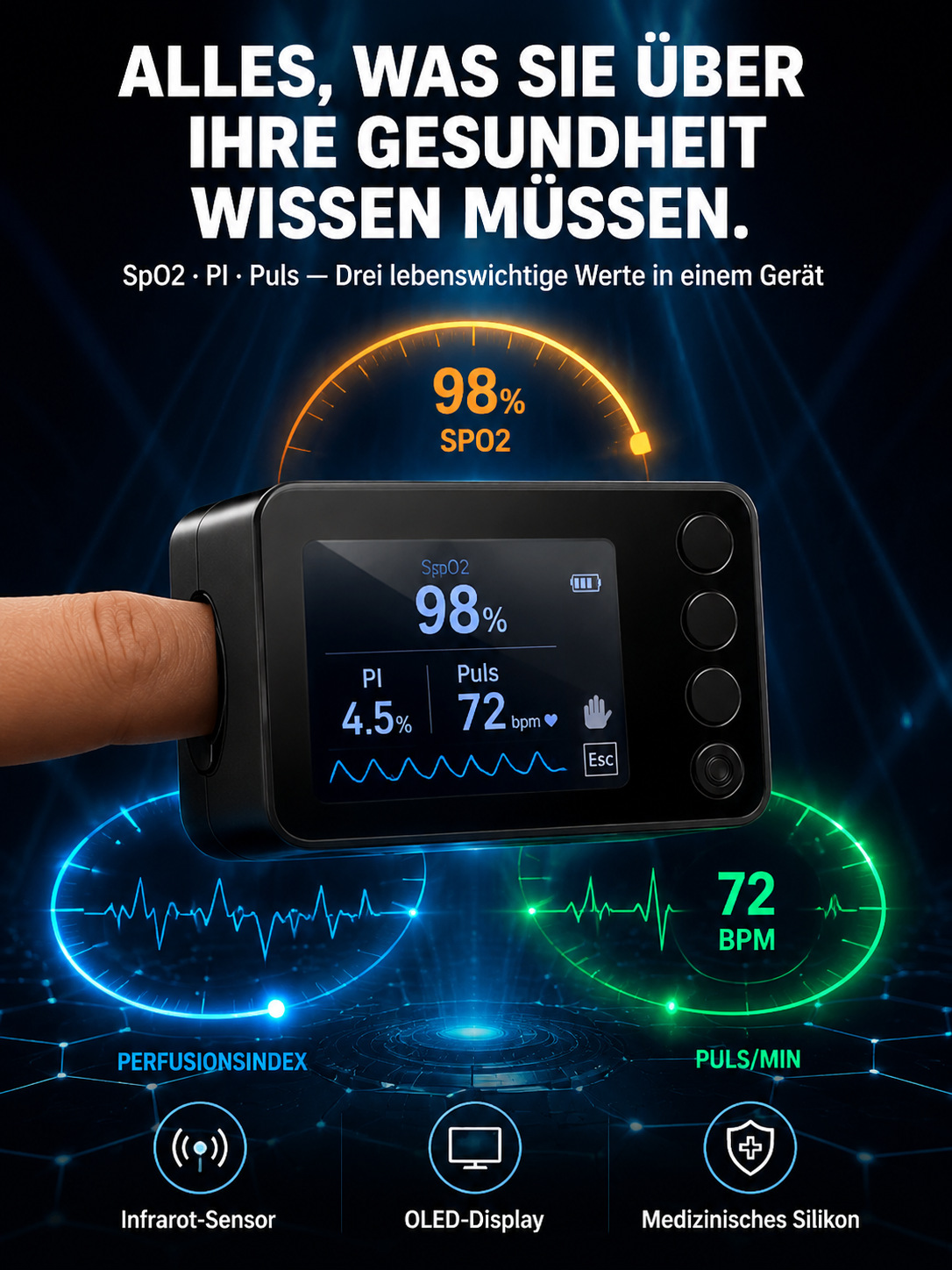 Nicht-invasives Blutzuckermessgerät für Diabetiker – keine Blutentnahme, kein Fingerstich!