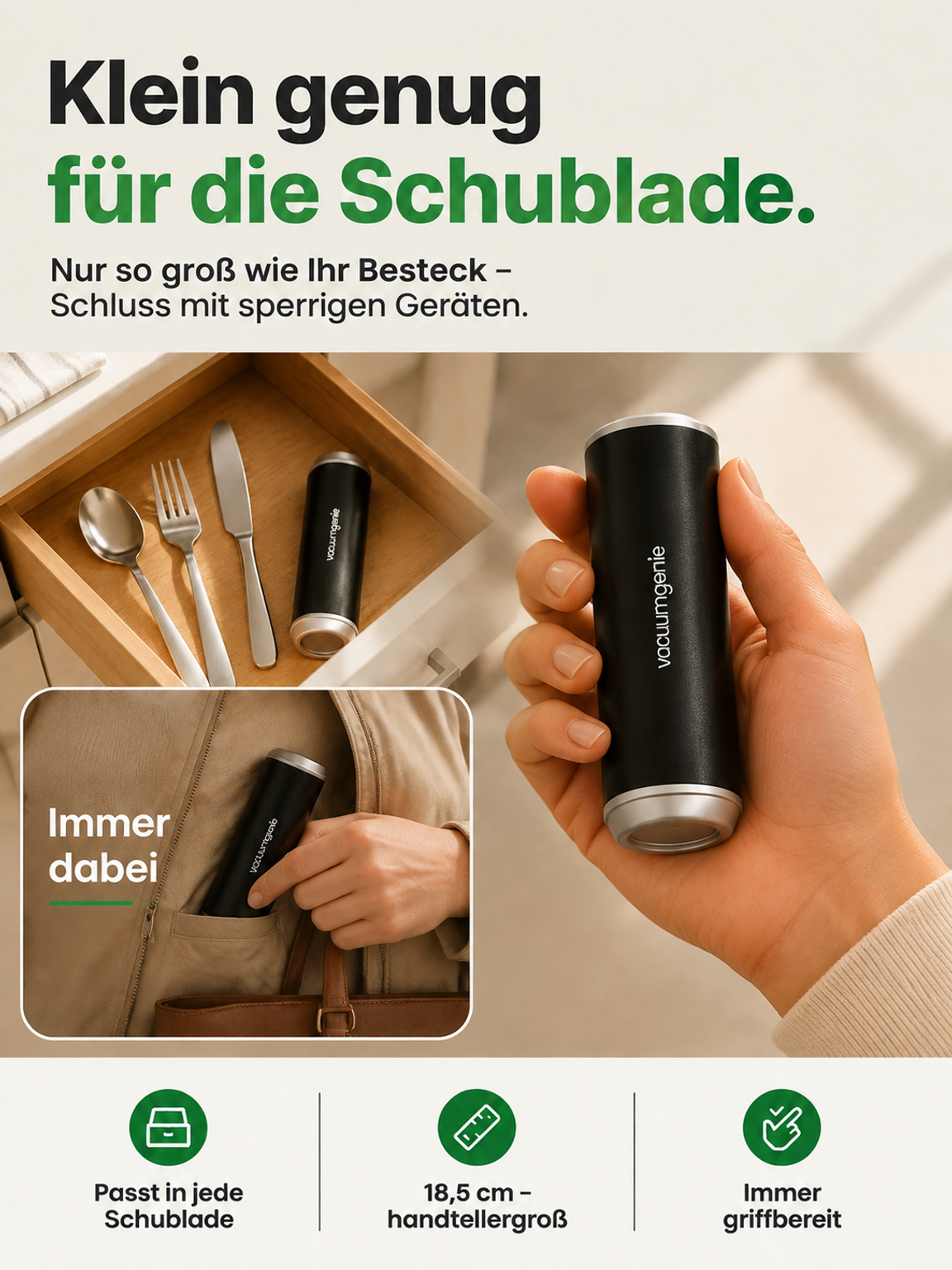FreshPocket Hand‑Vakuumierer | Hält Lebensmittel 5‑fach länger frisch