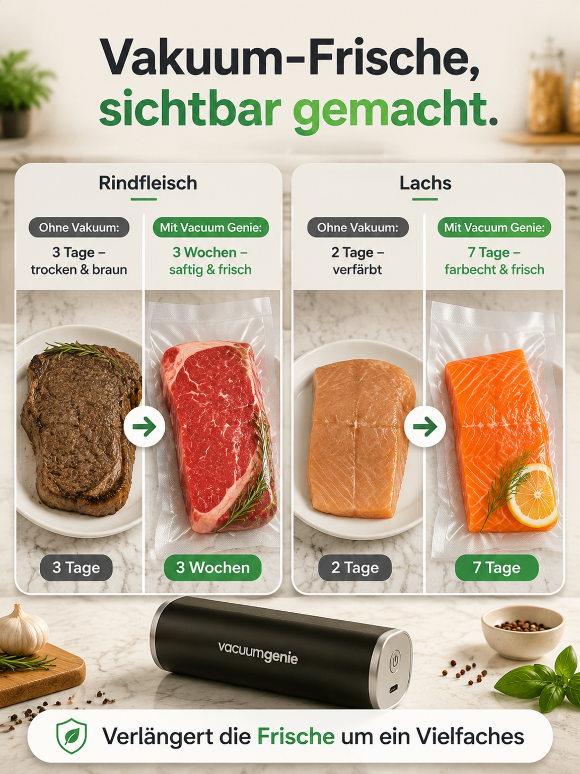 FreshPocket Hand‑Vakuumierer | Hält Lebensmittel 5‑fach länger frisch