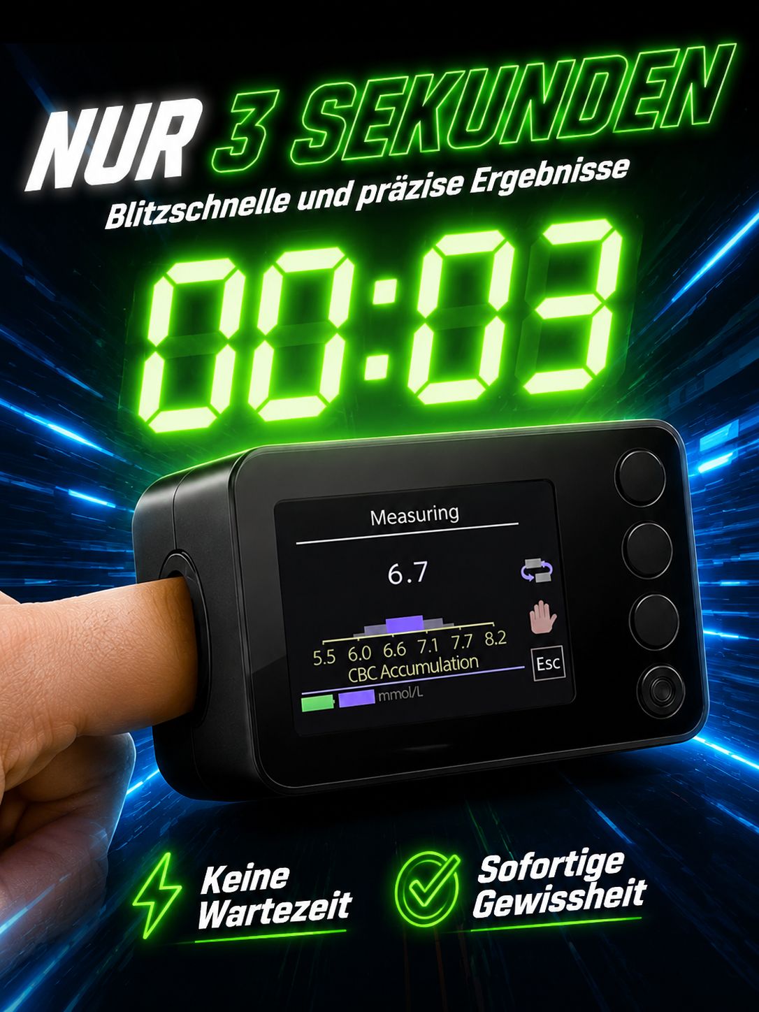Nicht-invasives Blutzuckermessgerät für Diabetiker – keine Blutentnahme, kein Fingerstich!
