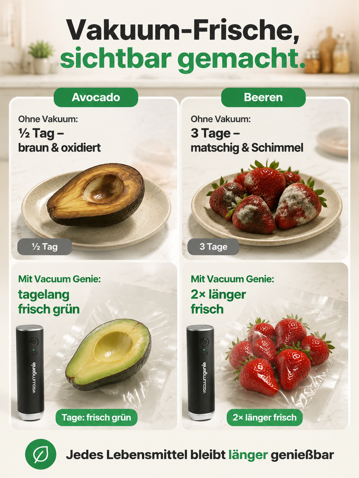FreshPocket Hand‑Vakuumierer | Hält Lebensmittel 5‑fach länger frisch