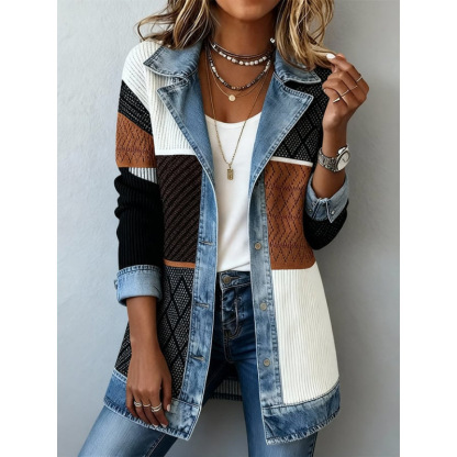 Jeans‑Splice Strickjacke im Fake‑Zwei‑Teile‑Look | Baumwoll‑Strickjacke für Damen