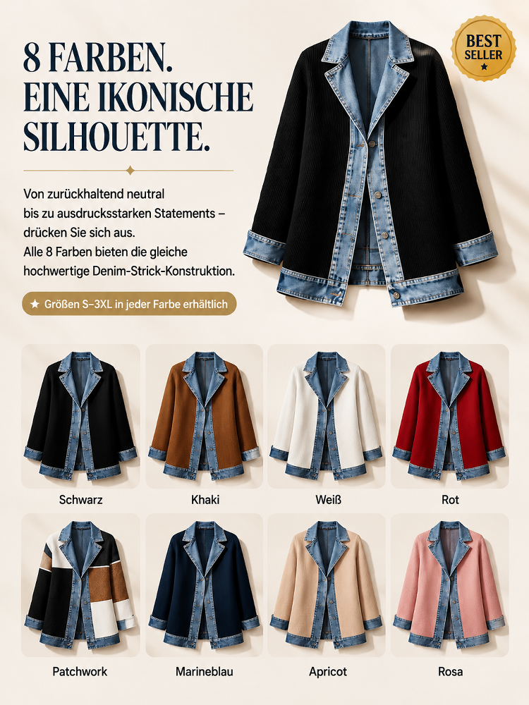 Jeans‑Splice Strickjacke im Fake‑Zwei‑Teile‑Look | Baumwoll‑Strickjacke für Damen
