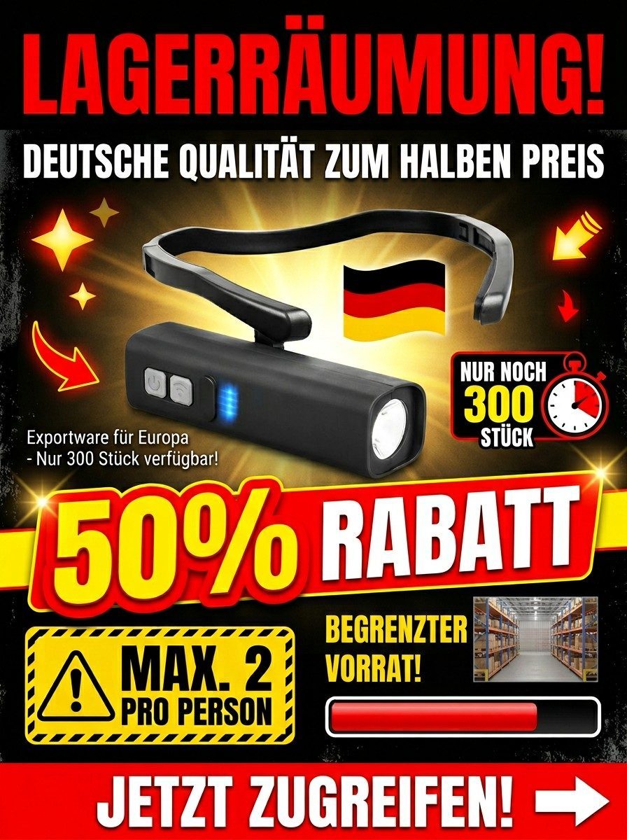 Ohr-Sensor-Stirnlampe – Kabellos & Berührungsfrei | Für Angler, Camping & Arbeit