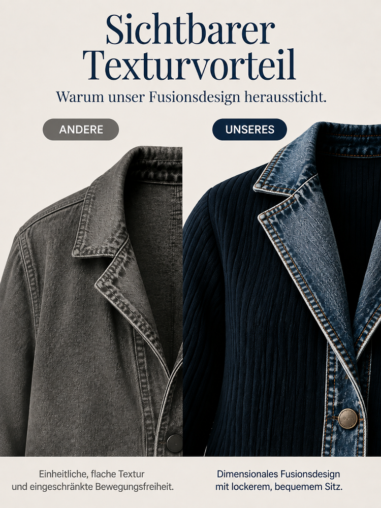Jeans‑Splice Strickjacke im Fake‑Zwei‑Teile‑Look | Baumwoll‑Strickjacke für Damen
