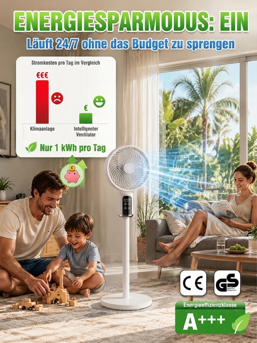 Super Kühlventilator mit Luftzirkulation – 1 Minute auf 20°C, extrem stromsparend, antibakteriell | Jahresrabatt nur heute!