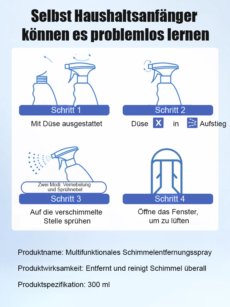 🌿 Multifunktionales Anti-Schimmel-Spray, 99,9% Bakterienbekämpfung, sofort wirksam ohne Wischen