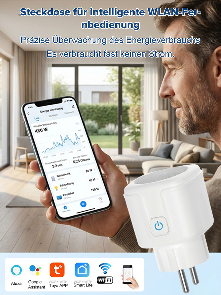 ⚡️Intelligente WiFi-Fernbedienungssteckdose, App-visualisierte Stromverbrauchsdaten, spart 40% Strom pro Jahr