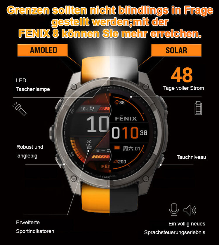 Intelligente Gesundheitsüberwachungsuhr fenix 8 pro