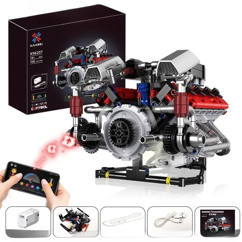 Zusammenbaubarer V8-Motor.