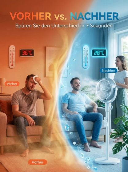 Die Klimaanlagen-Alternative: Kabelloser Sprühventilator mit 92% Stromersparnis & 15m Luftstrom