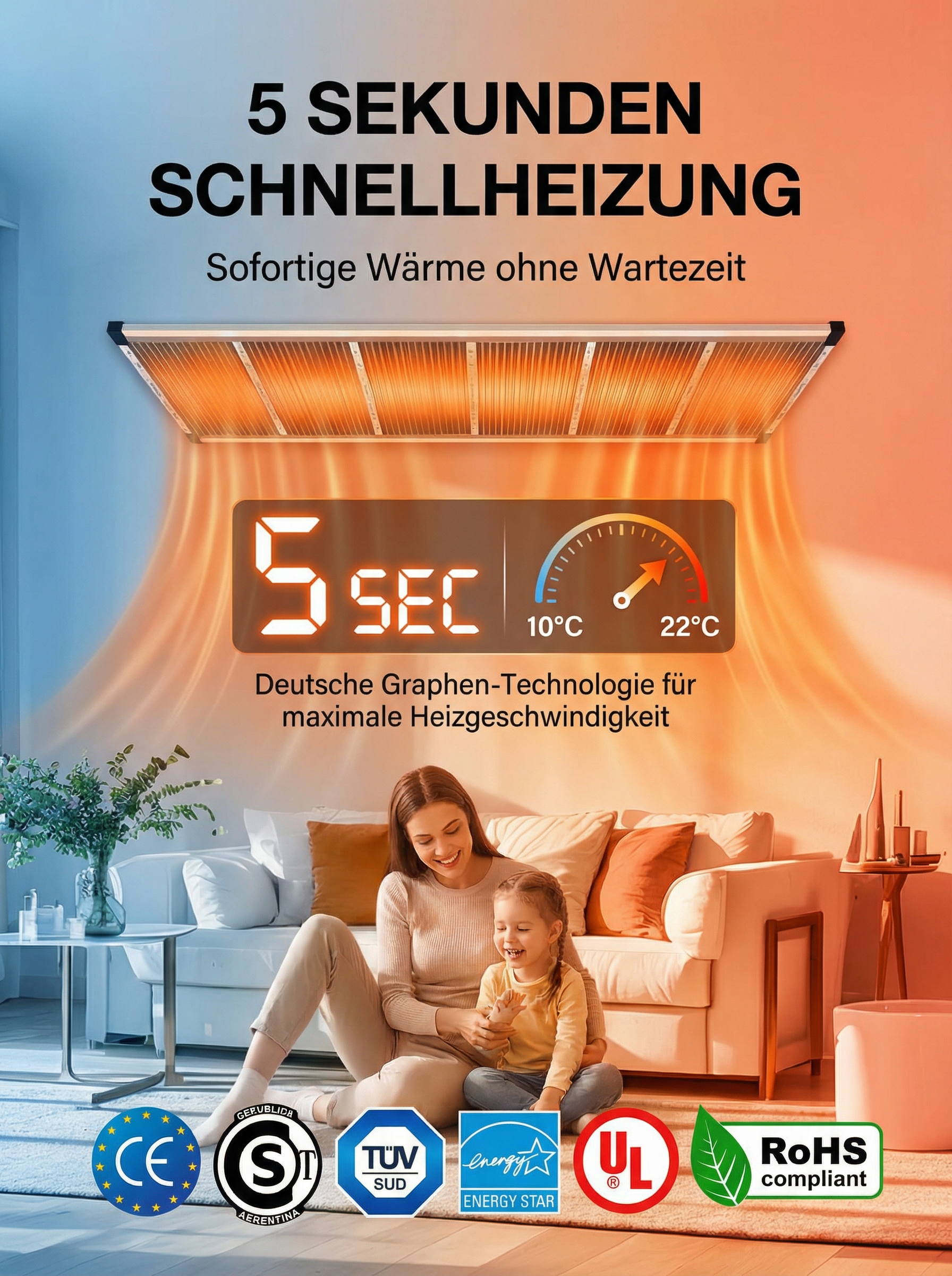 【5 Sekunden Schnellheizung】Deutsche Hightech-Graphen-Wandheizung