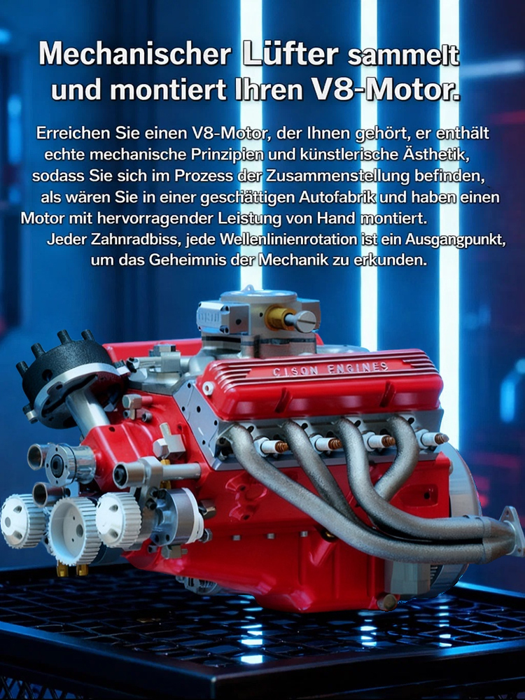 Zusammenbaubarer V8-Motor.