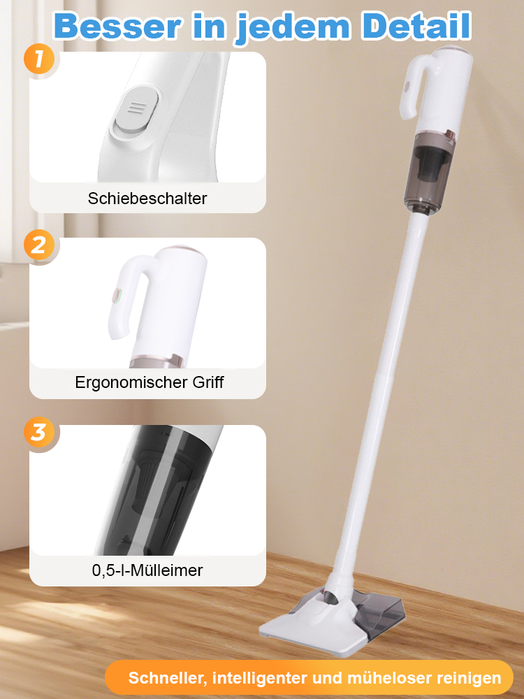 【Sturmstarke Saugleistung】Kabelloser 5-in-1 Handstaubsauger