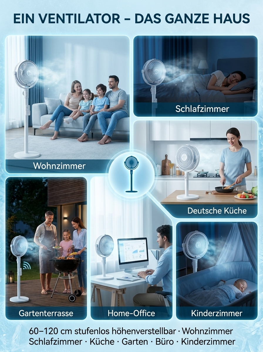 Die Klimaanlagen-Alternative: Kabelloser Sprühventilator mit 92% Stromersparnis & 15m Luftstrom