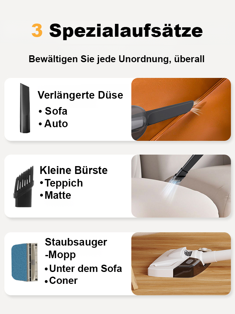 【Sturmstarke Saugleistung】Kabelloser 5-in-1 Handstaubsauger