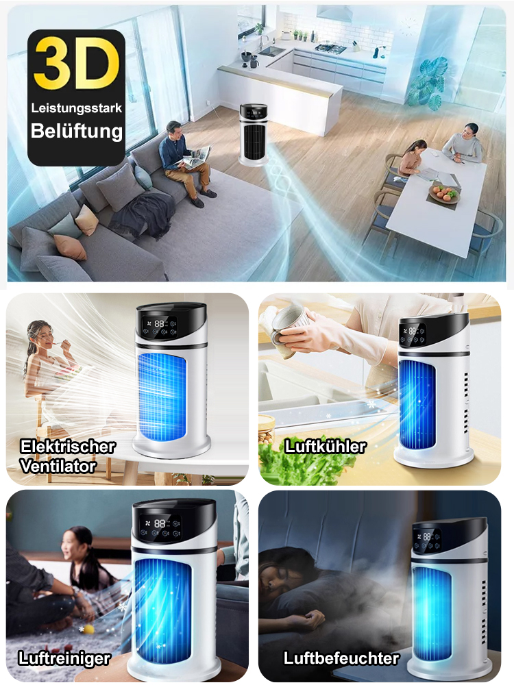 [50% Rabatt] Premium 3-in-1 Luftkühler - Eiskalter Wind ohne Installation, Mobile Klimaanlage Alternative