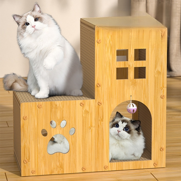 Katzenvilla aus Wellpappe mit Kratzbrett