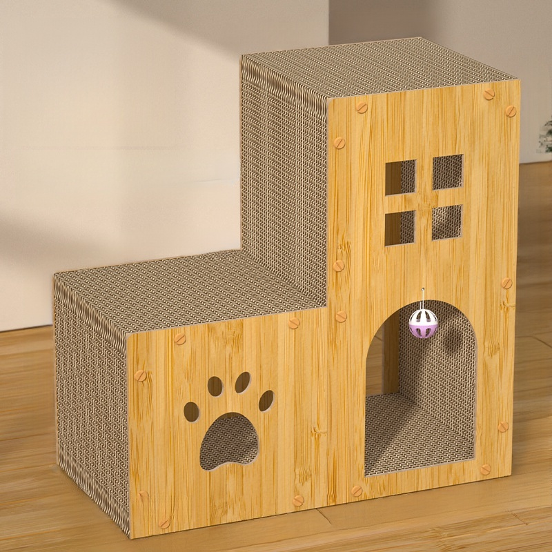 Katzenvilla aus Wellpappe mit Kratzbrett