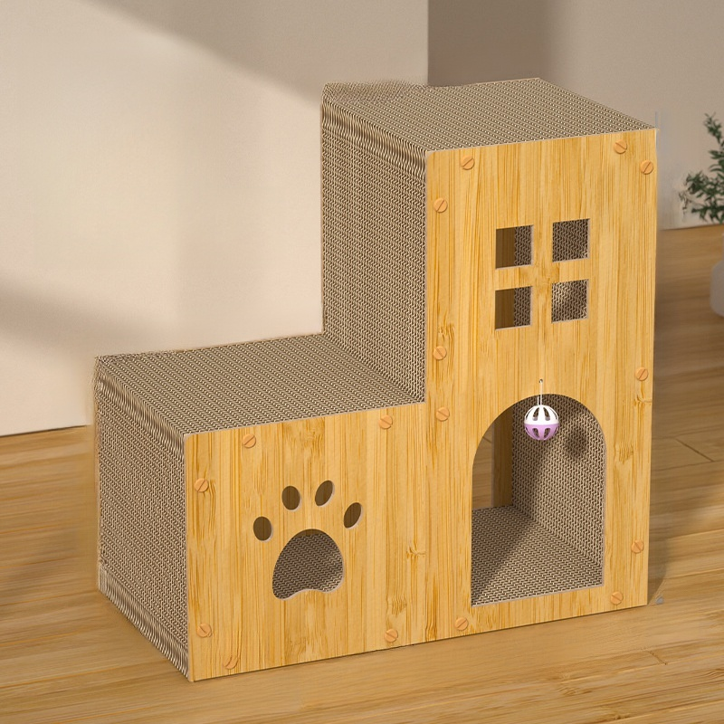 Katzenvilla aus Wellpappe mit Kratzbrett