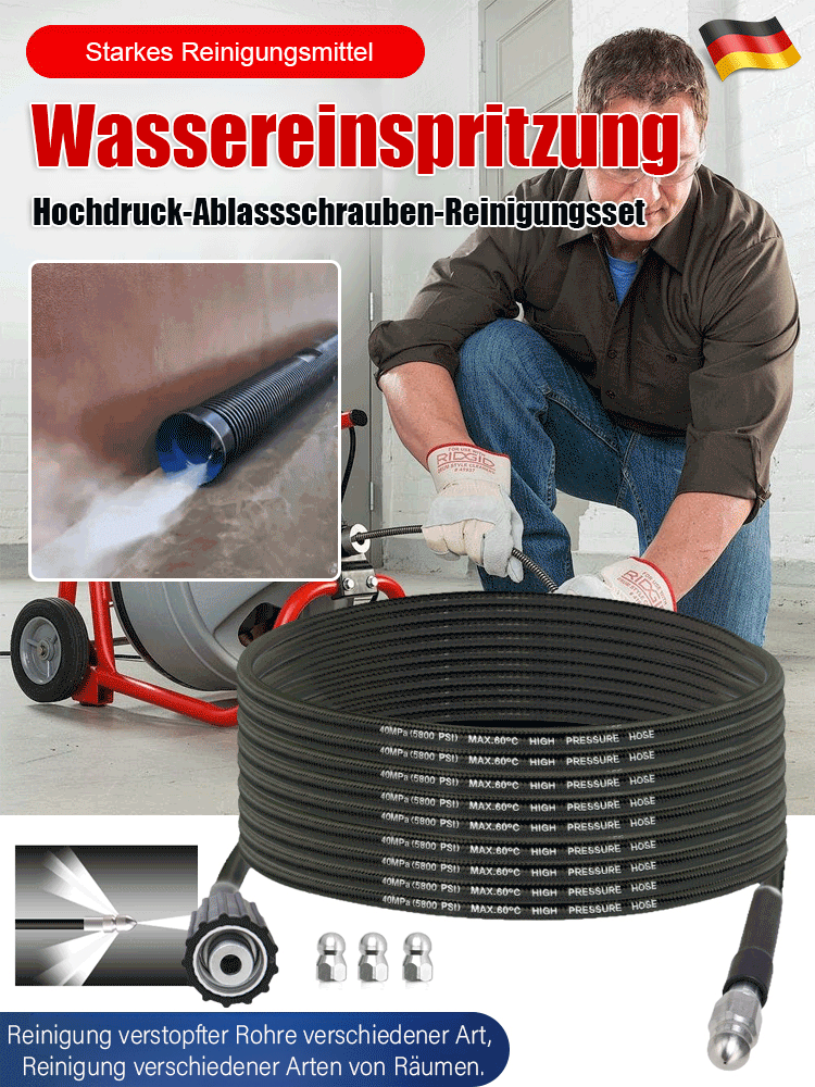 🚀【Rohrreiniger mit Hochdruck | 10 Meter automatischer Schlauch | Einfache Lösung für Rohrverstopfungen】💦 ✅