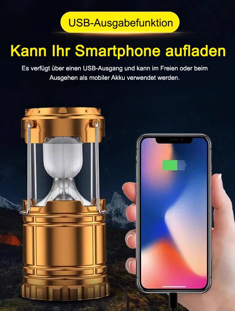 Keine Stromkosten! Solarbeleuchtung die die ganze Nacht leuchtet.☀️ Verabschiede dich für immer von der Dunkelheit!💡 Stoßfeste und wasserdichte Solarleuchte begleitet dich auf jedes Abenteuer!🌧️ Eine Lampe löst alle Probleme bei Stromausfällen und Campi