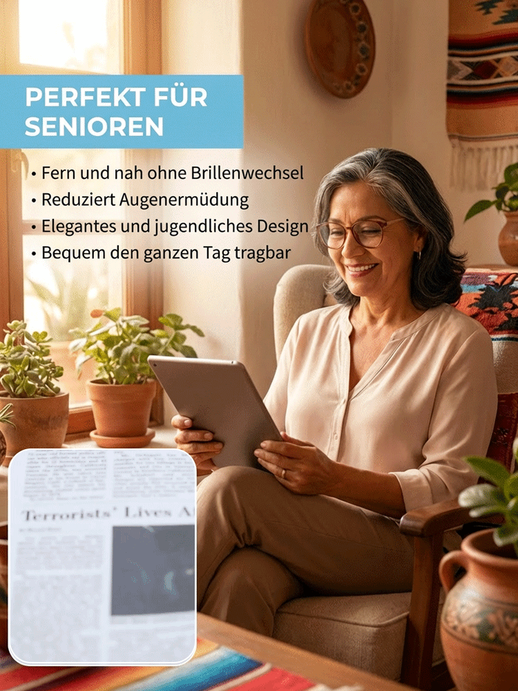 Blaulichtfilter-Brille mit Autofokus für Nah- und Fernsicht.